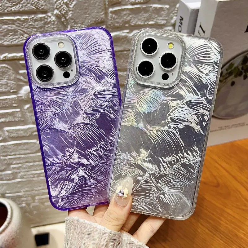 Electroplated Sparkling Pine Leaf Pattern Phone Case for iPhone 16 15 14 13 12 11 Plus Pro Max with Gentle Personalized Style