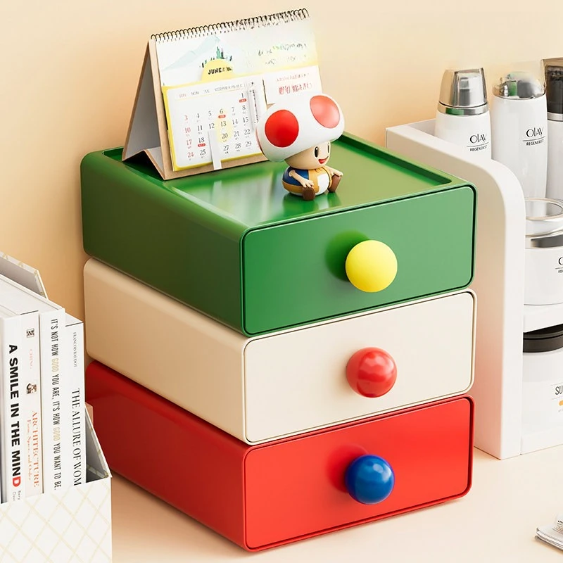 Desktop Storage Box Drawer Style, Office Desk Stationery and Miscellaneous Sorting Artifact, High-Value Color Storage Cabinet