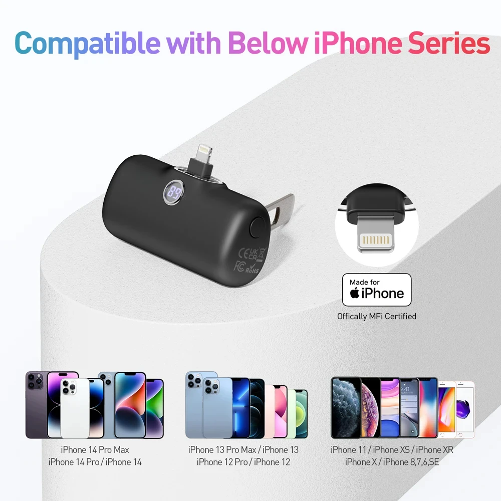 For IPhone All Models 20W PD Fast Charging USB-C Power Bank LED Display 5000mAh Battery Pack PowerBank Portable Charger