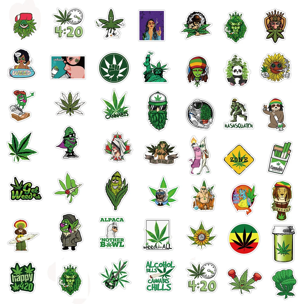 10/30/50/100PCS Weed Stickers Vinyl Marijuana Decals Funny Smoke Waterproof Aesthetic Stickers for Laptop Bike Bottle Skateboard