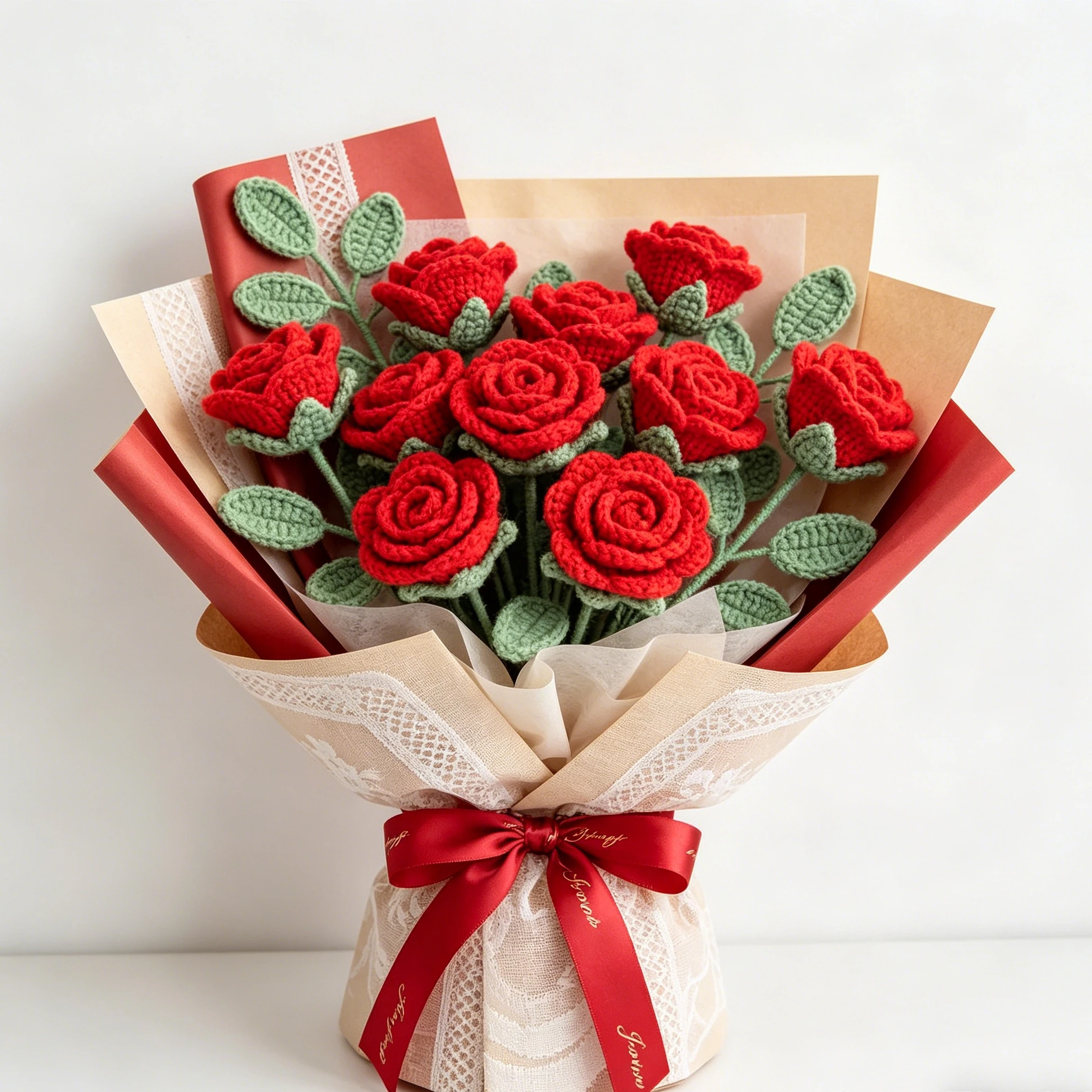 Künstliche Blumen Handgemachte Häkelrosen Muttertag Hochzeit Brautsträuße Heimfest Abschlussgeschenke DIY Geschenkbox