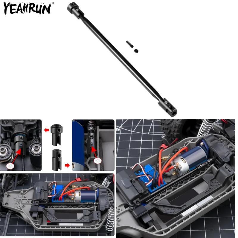 YEAHRUN Aluminium Center Driveshaft with Drive Cups Set For 1/10 T-raxxas Rustler 4X4 VXL RC Monster Truck Upgrade Parts