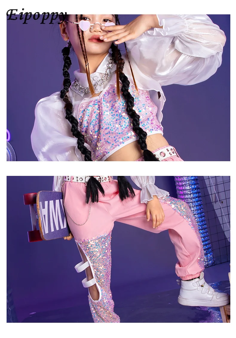 ملابس رقص الجاز للأطفال ، أزياء أداء أنيقة بالترتر ، بدلة المنصة للبنات ، ملابس عصرية