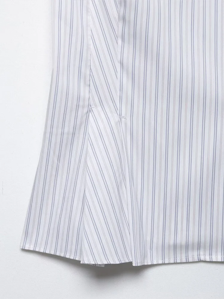 

HH Spring 2026 Women Shirt Striped Lapel Single Breasted Female Elegant Casual Loose Versatile Short Sleeve Waist Short Blouse