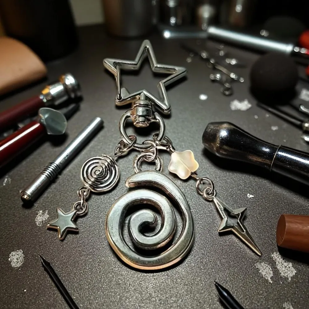 

1PC New Fashion Spider Web Spiral Star Keychain Gothic Aesthetic Key Ring Friendship Gift Handbag Decoration Handmade Jewelry