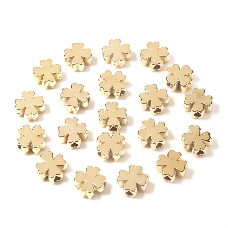 100Pcs/Lot Gold Color Four Leaf Clover CCB Beads For Jewelry Making Charm 8mm Spacer Bead Diy Handmade Bracelets Accessories
