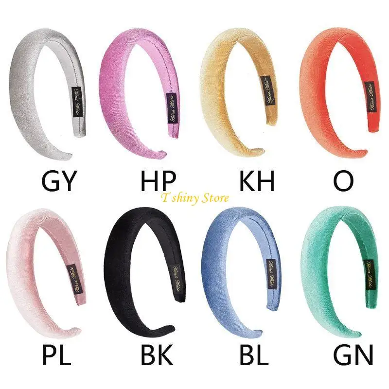 

N58F Women Cloth Wrapped Headband Thick Sponge Padded Bandana Candy Color Geometric Hair Hoop Wash Face Headpiece