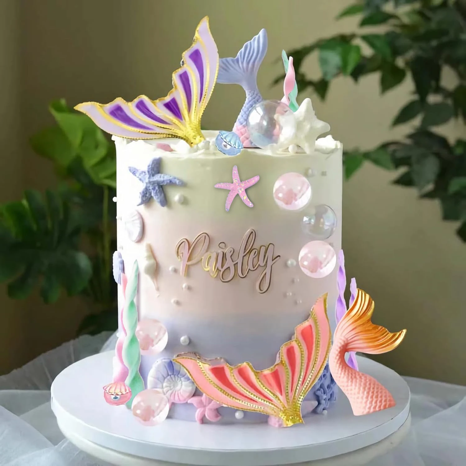 Meerjungfrauenschwanz-Kuchendekoration Weiße Perlenkugeln für Geburtstag Unterwasser-Party Meerjungfrauen-Themenparty Partyzubehör – Detail 9