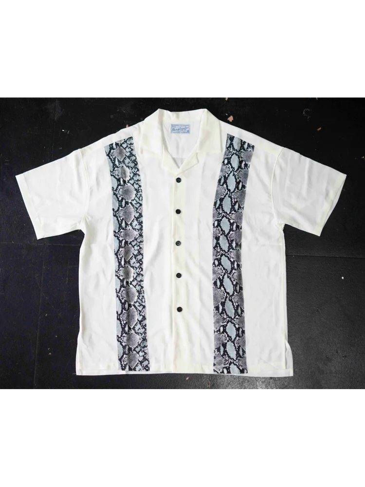 

Casual Loose Cuba Collar Motorcycle Jacket Snake Skin Pattern Vacation Style Vintage Biker Shirt Men's Summer Fashion