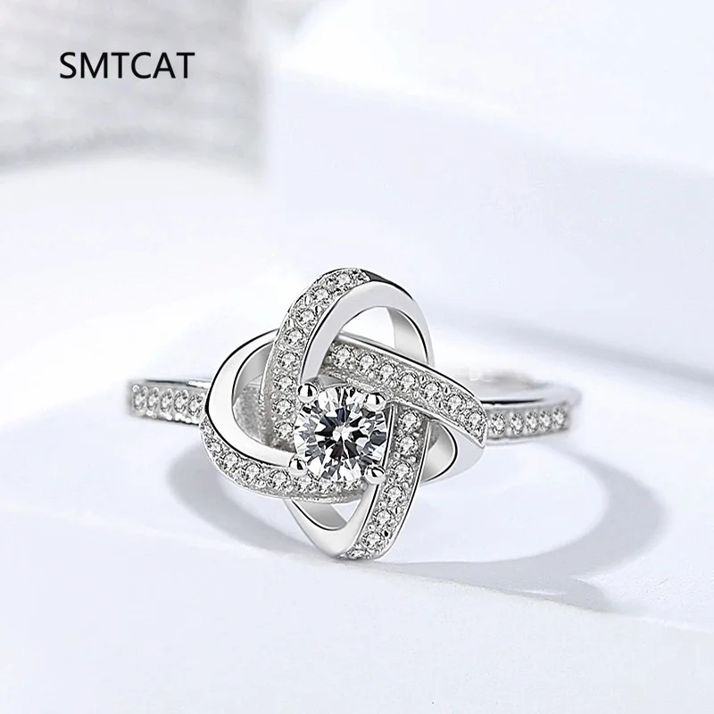 Simulated Moissanite Four Leaf Clover Rings for Women D Color VVS1 Real 925 Sterling Silver Wedding Party Exquisite Fine Jewelry
