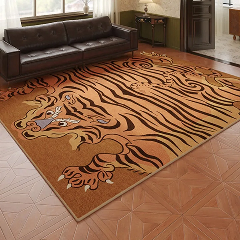 

Brown Tiger Stripes Living Room Carpet Large Area Sofa Rugoldable Wear-resistant Bedroom Bedside Non-slip Soft Floor Mat Ковер