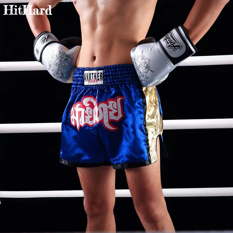 

Muay Thai Fight Kickboxing Shorts Blue Men Women Kids Thai Boxing Shorts Embroidery BJJ MMA Thaiboxing Muay Thay Training Pants