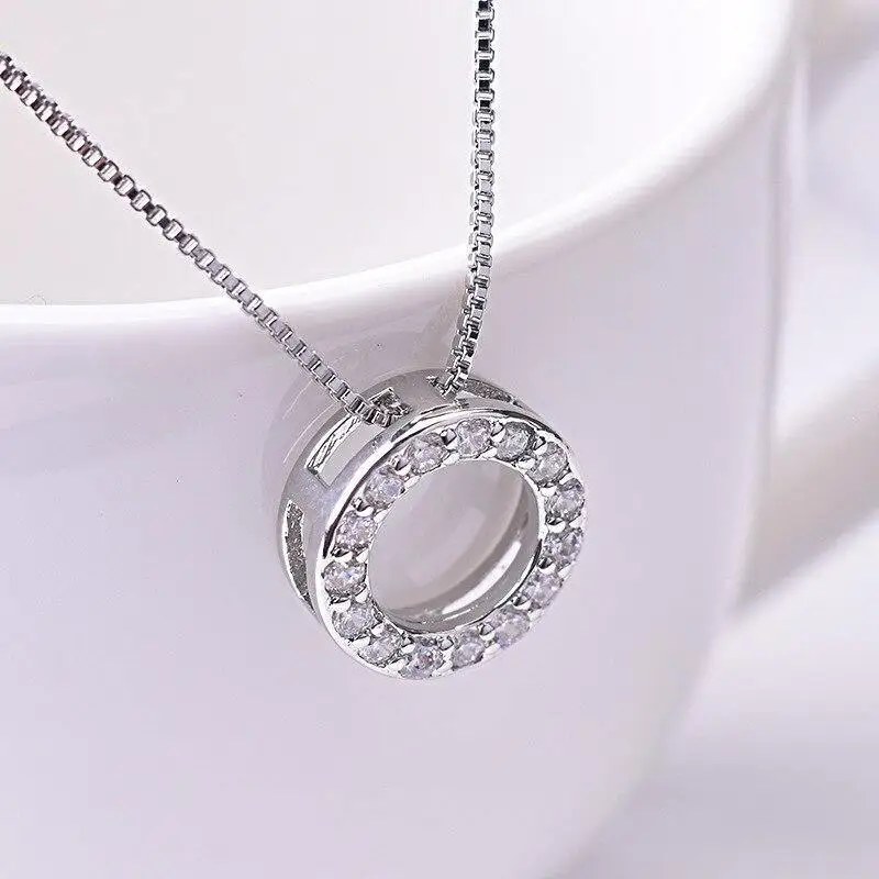 Huitan New Trendy Circle Necklace with Cubic Zirconia Simple Stylish Clavicle Chain Necklace for Women Wedding Eternity Jewelry