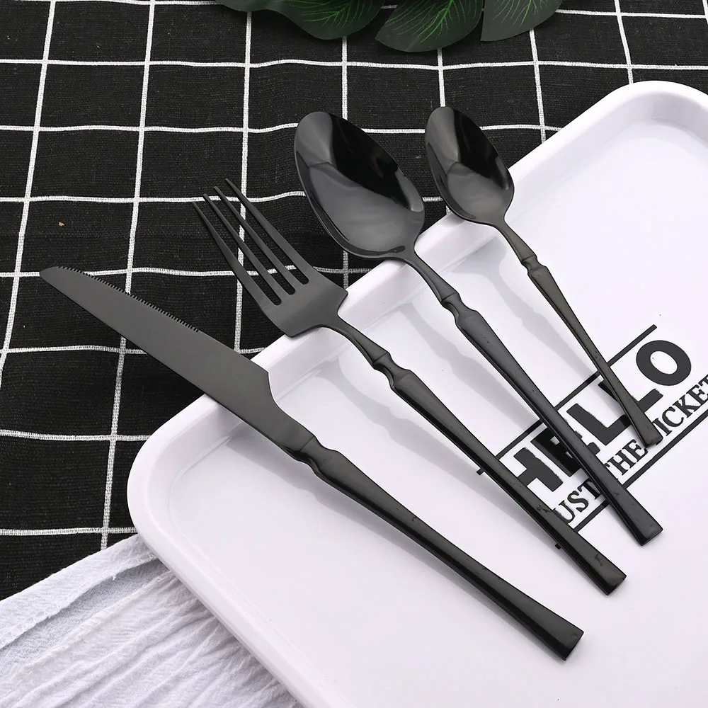 Black Tableware Set Stainless Steel Silverware Set 4/8/16/24/32Pcs Dinnerware Kitchen Flatware Knife Fork Spoon Western Cutlery