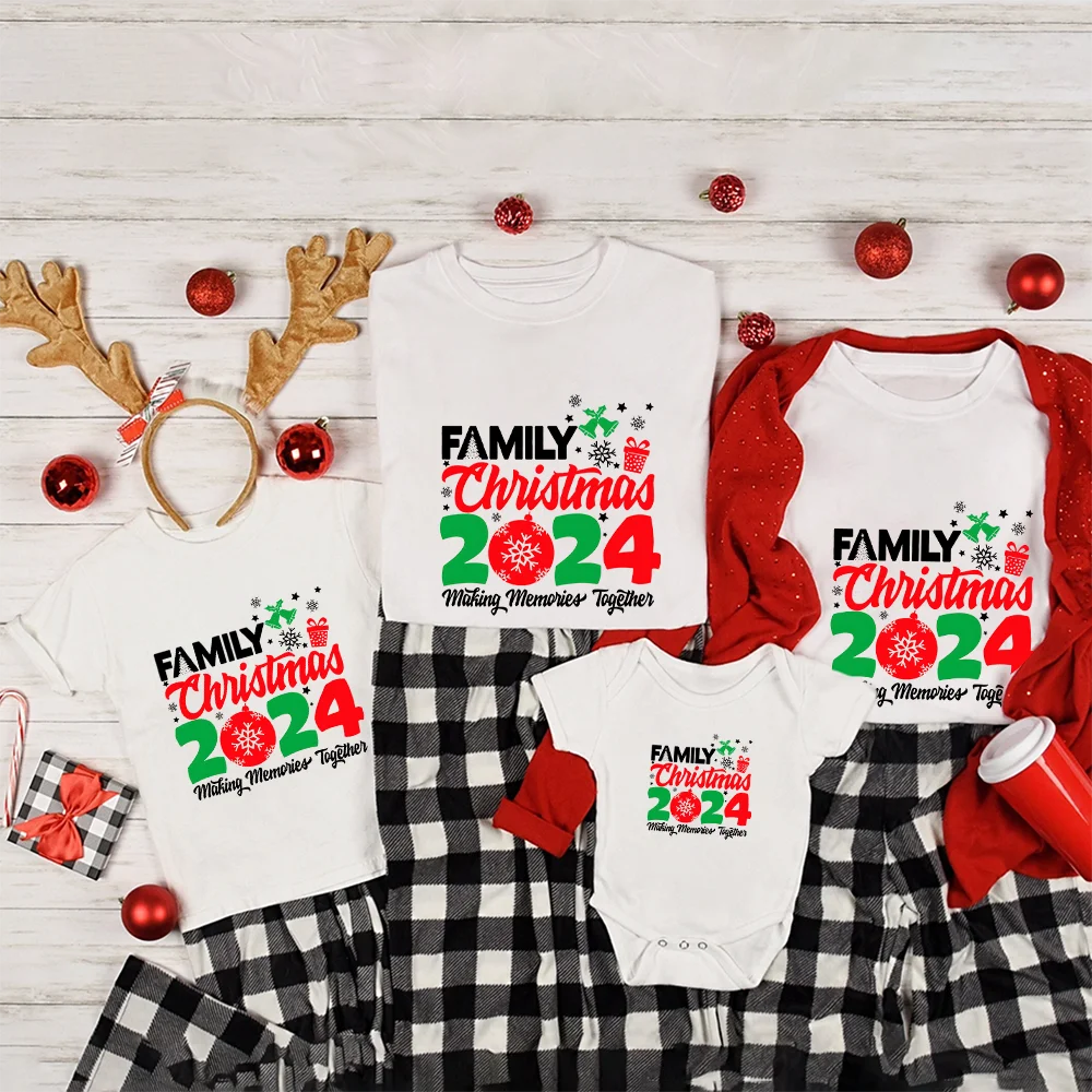 Family Christmas 2024 Making Memories Together Matching T-shirt Christmas Clothes Xmas Outfit Dad Mom Kids Tops Baby Bodysuit