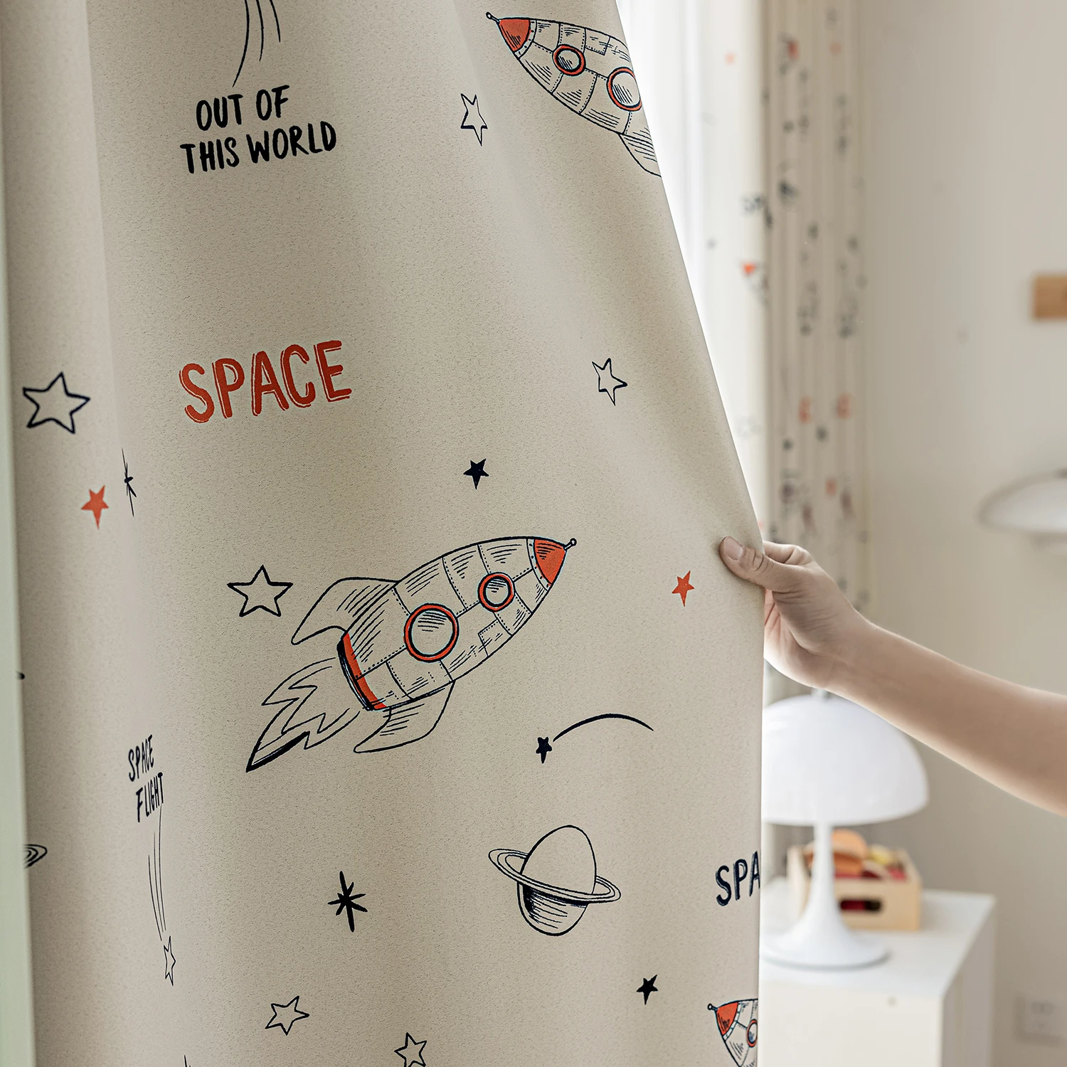 

Space, Rocket, Star Print Cartoon Curtains for Room Darkening Blackout Kids Curtains, Nursery Curtains, 1 Panel Bedroom Curtains