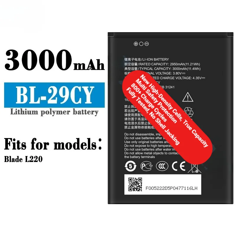 BL-29CY for ZTE Blade L220 Phone Battery 0 Cycle High Quality High Capacity Battery Replacement Bateria Grade A Cell with Tools