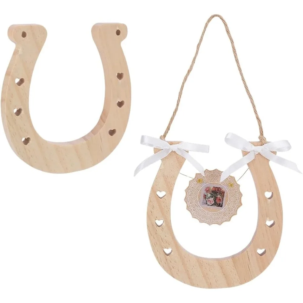 Unfinished Wood Horseshoe Pendants for Painting Arts Pyrography Home Decor White 13x12x1.2cm