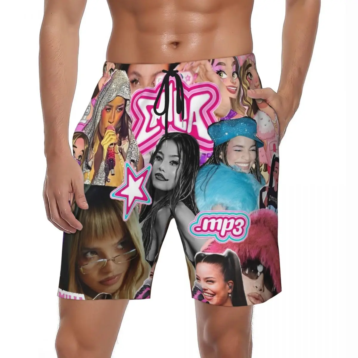 

Розовые шорты Emilia Mernes Mp3, летние шорты с музыкальным альбомом, спортивные пляжные шорты для серфинга, мужские быстросохнущие винтажные плавки большого размера
