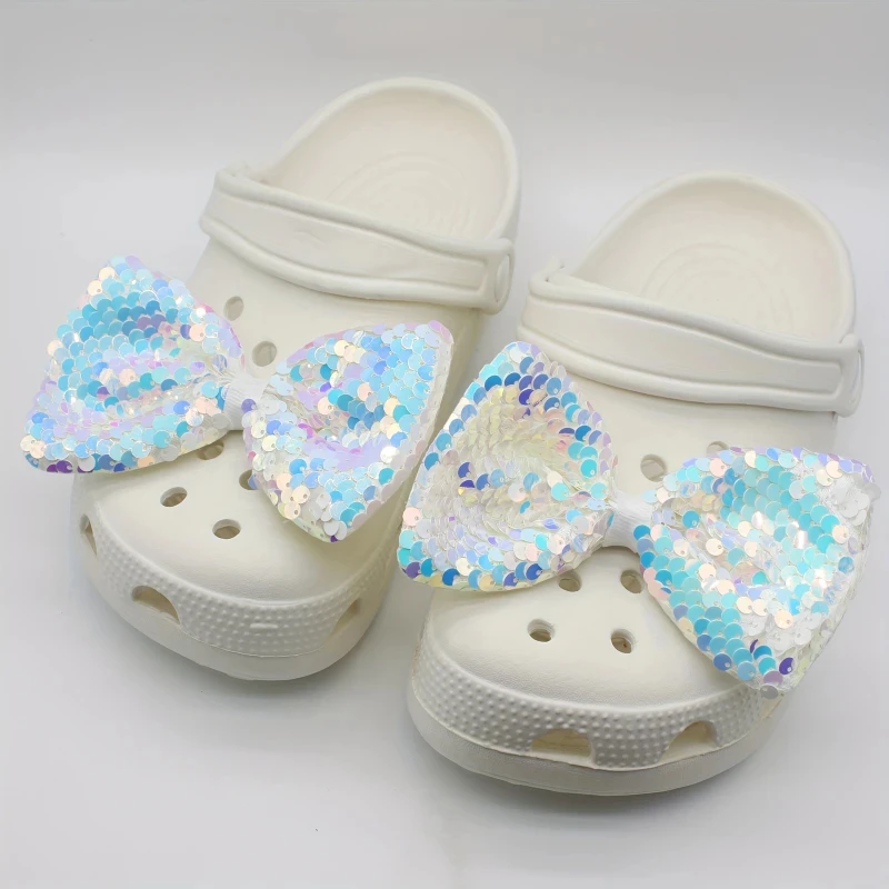 جديد الأصالة تألق الترتر القوس الأحذية سحر مجموعة من 2 البوليستر فراشة عقدة الديكور ل ثقوب صندل هدايا عيد الميلاد