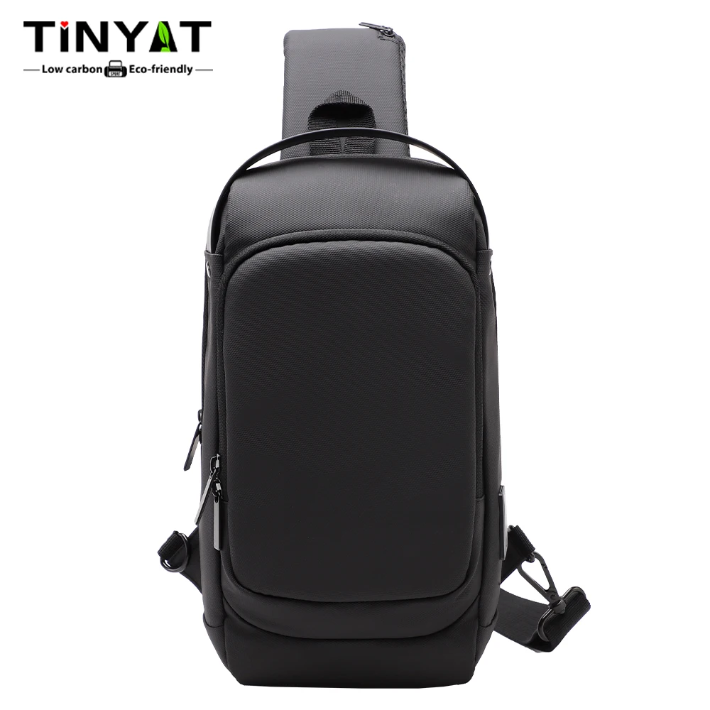 

TINYAT Men's Chest Bag With USB Interface Multi Layer Crossbody Bag Shoulder Bag for Daily Commuting Outdoor Sports and Cycling