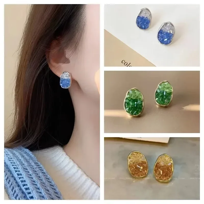 Pendientes de cristal frescos de alta calidad, pendientes de color naranja con cambio gradual, pendientes de moda de lujo ligeros para celebridades de Internet