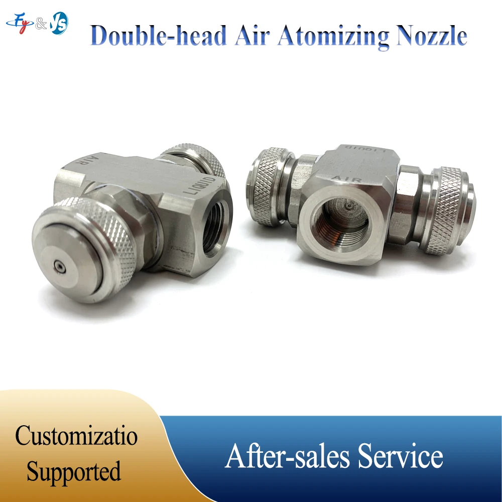 Double-head Air Atomizing Nozzle Siphon Round Pneumatic Fine Mist Nozzle Water Air Dry Fog  for Humidification Cooling