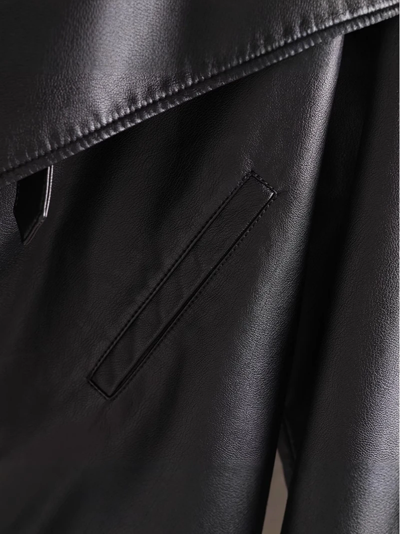 Cappotto Jaet in pelle da motociclista Faionable da donna Coreano Personali Lungo Sve con bottoni Taglio dritto Cucito Proc