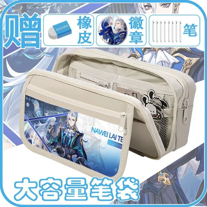 Genshin Impact Male Character Pencil Case Naviet Leosli Elesha Caver Game Peripheral Stationery Box Anime