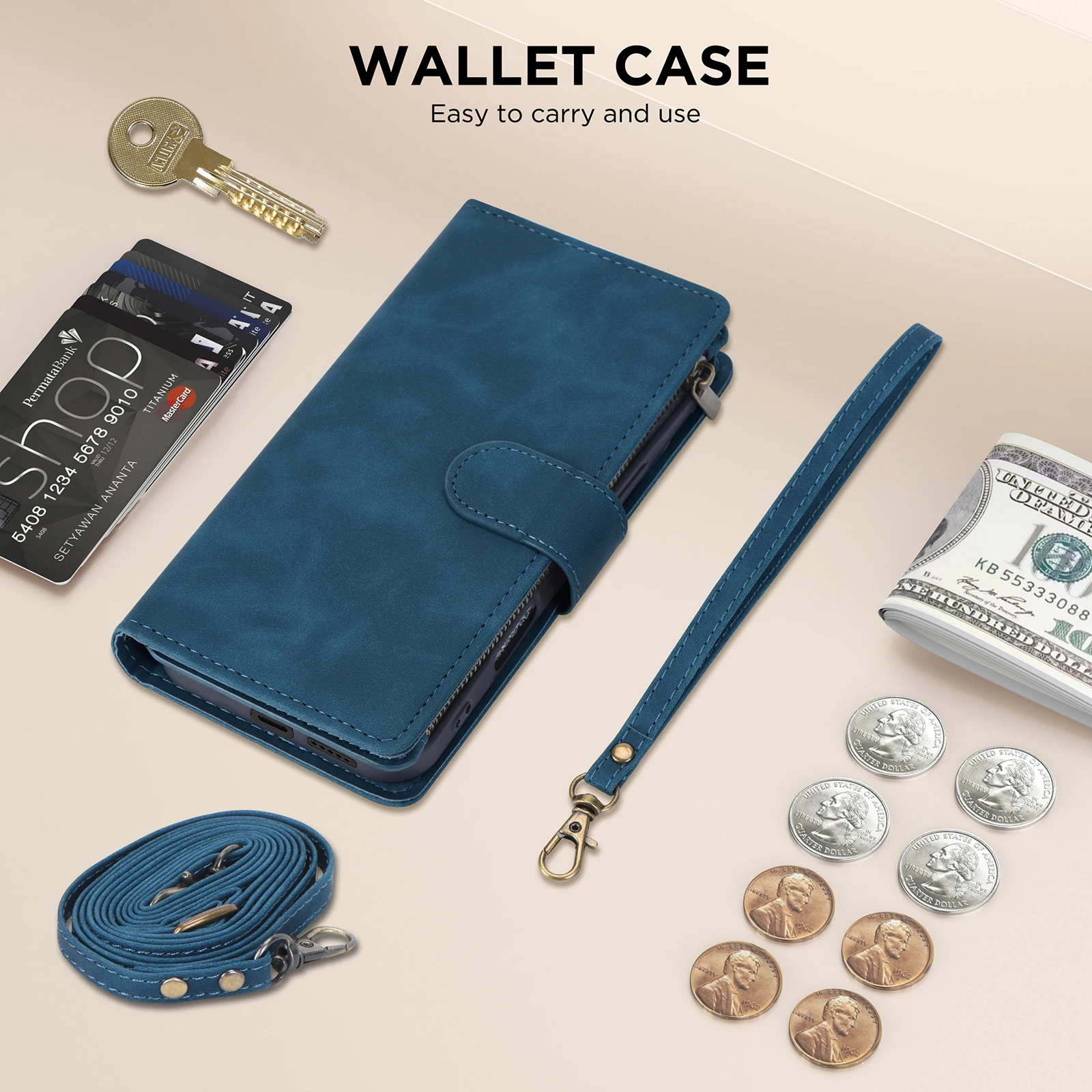 محفظة CAESBON متعددة البطاقات بسحاب مسند مغناطيسي حافظة جلدية لهاتف سامسونج جالاكسي A06 A16 A26 A36 A56 A15 A25 A35 A55 A14