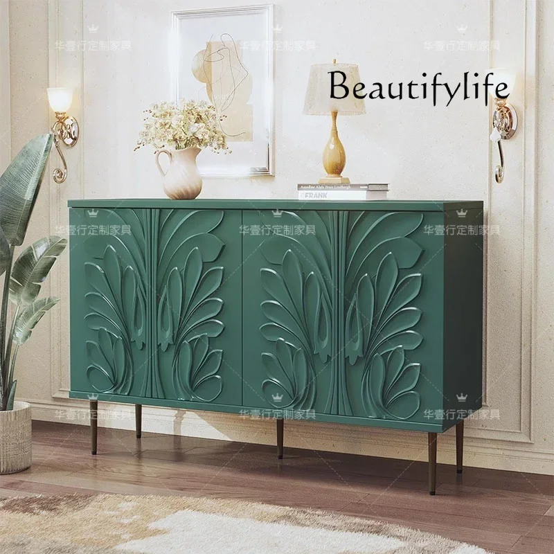 

AC American Light Luxury Green Carved Solid Wood Porch Cabinet, Living Room Locker, Integrated Decorative Cabinet Against