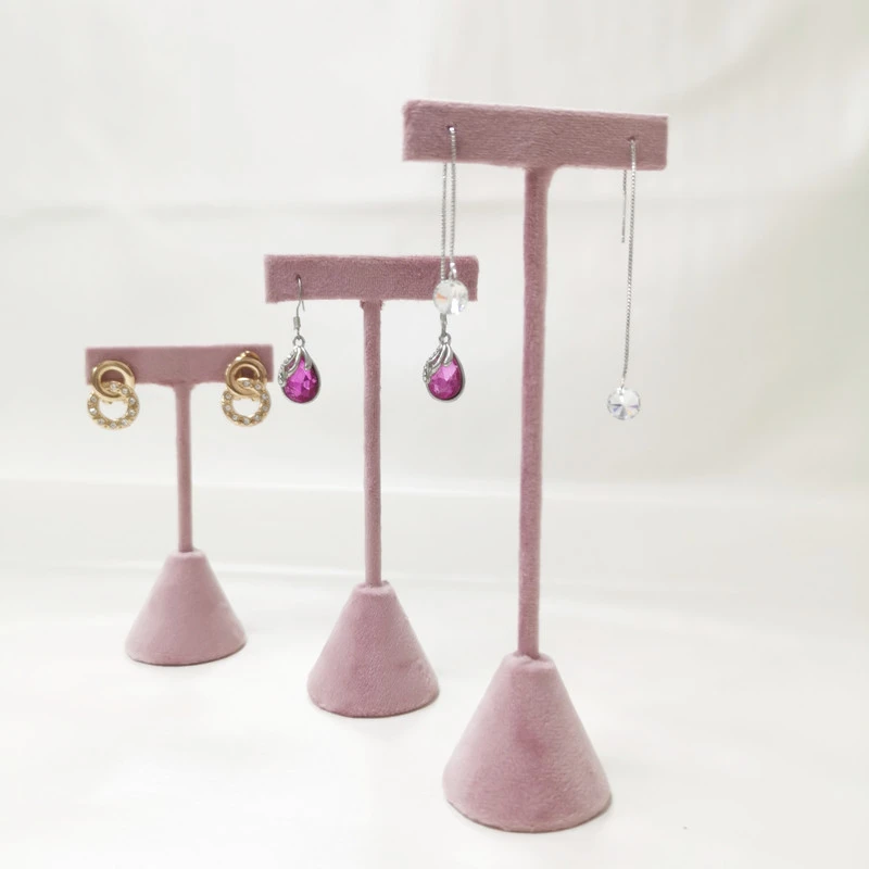 Fashion Pink Velvet T-Shaped Earring Frame Black Jewelry Pendant Display Earnail Storage Rack Long Ear Suspension Organizer Base