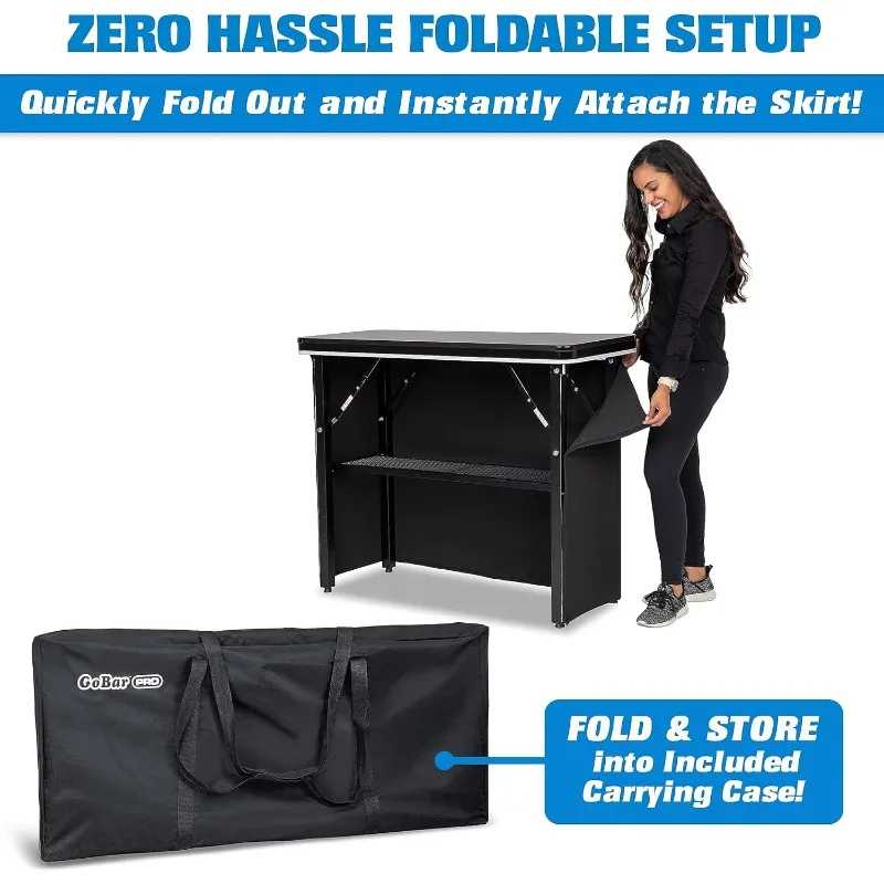 Commercial Grade Portable Bar Table - Mobile Bartender Station for Events - Includes Black Skirt and Carry Case - Stan