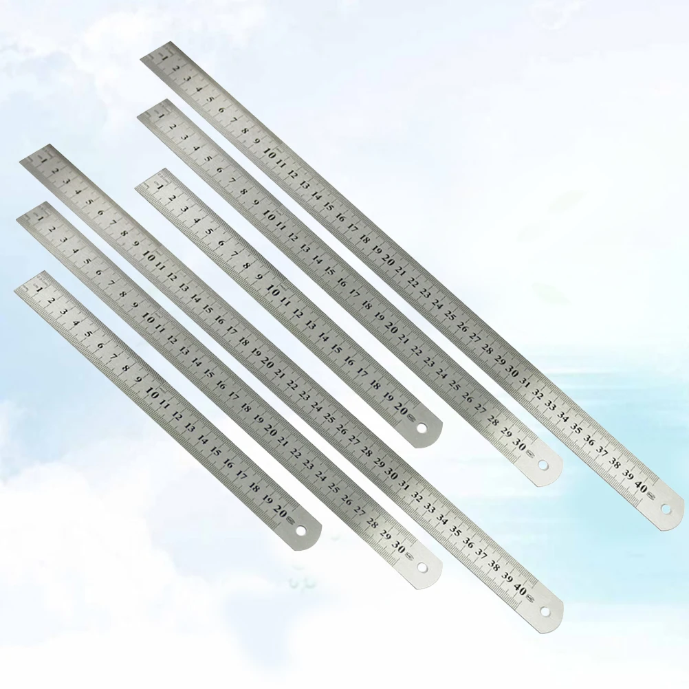 6pcs Stainless Steel Ruler 20Cm 30Cm 40Cm Double Sided Scale High Accuracy Metal Straight Edge For Office School Engineering