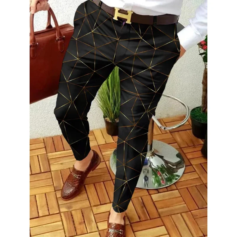 Men\'s Pencil Pants Casual Contrast Color Pattern Mid-Waist Casual Trousers Business Slim Skinny Stretch Jogging Formal Trouser