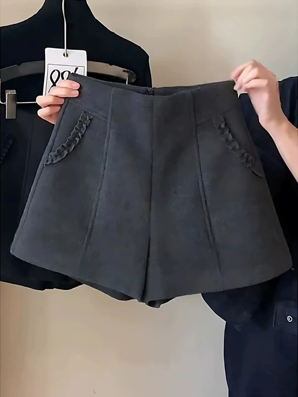 

plus Size keted Woolen orts Women's High Waist A-Line Wide Leg Casual Pants Autumn Winter Faion Korean Sle Straight Cut