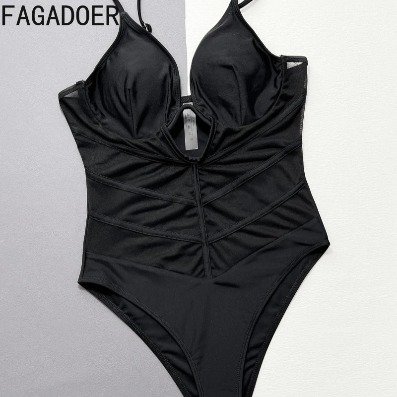 FAGADOER Summer New Sexy Mesh See Through Bodycon Rompers Women Spaghetti Strap Hollow Out Playsuits Female Streetwear Overalls