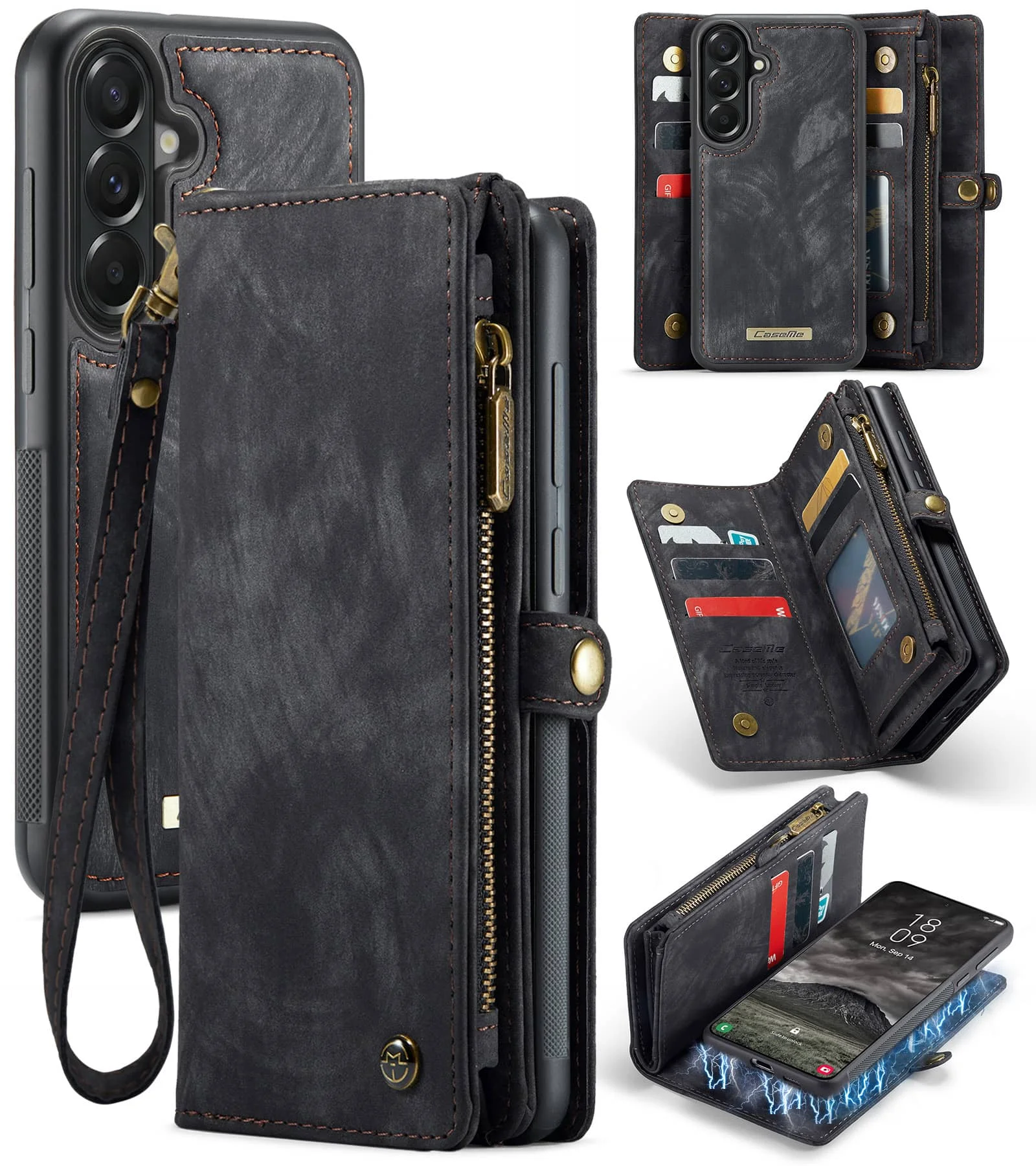 

For Samsung Galaxy A37 A57 Magnetic Wallet Case Compatible with Magnetic with RFID Blocking Card Holder Strap Detachable Case