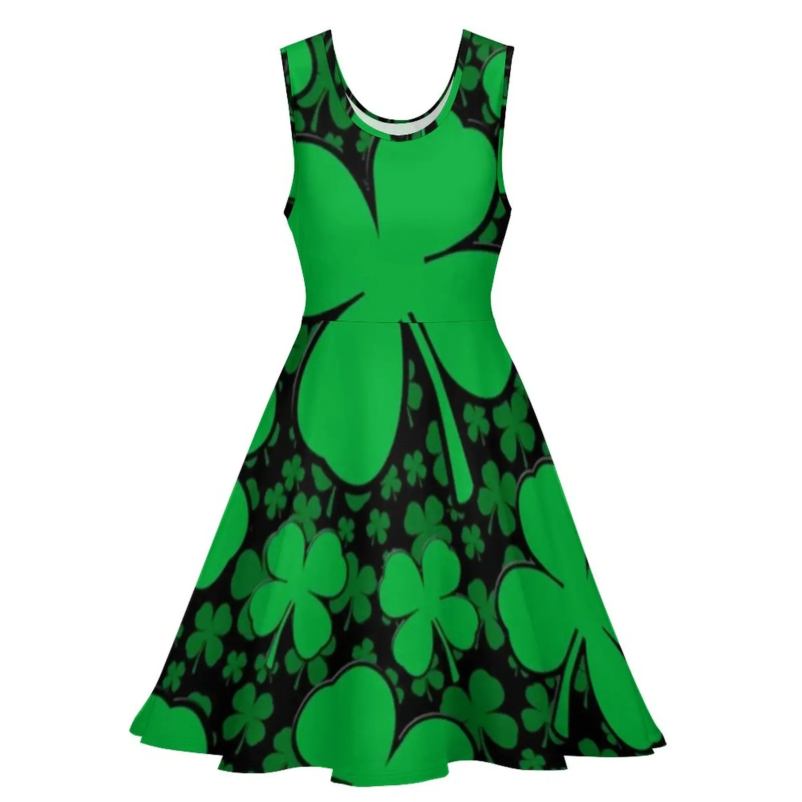 St Patrick's Day Dress Irish Style Green Shamrocks Beach Dresses Women High Waist Aesthetic Skate Dress Print Vestidos Gift Idea