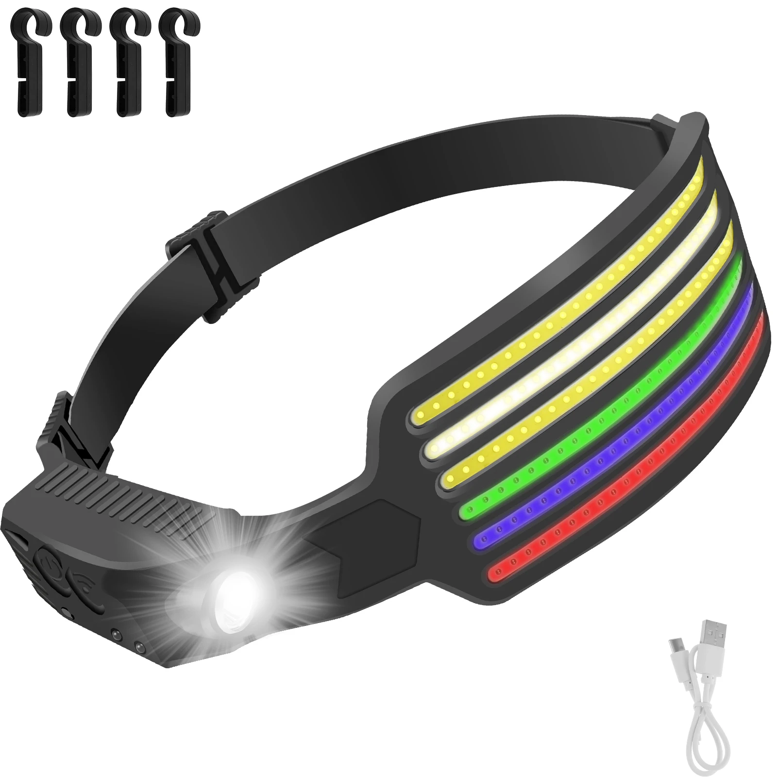 COB Headlamp Waterproof 5 Colors Head Light 1800mAh USB Rechargeable Outdoor Head Lamp Bright Motion Sensing Head Lamp with 4