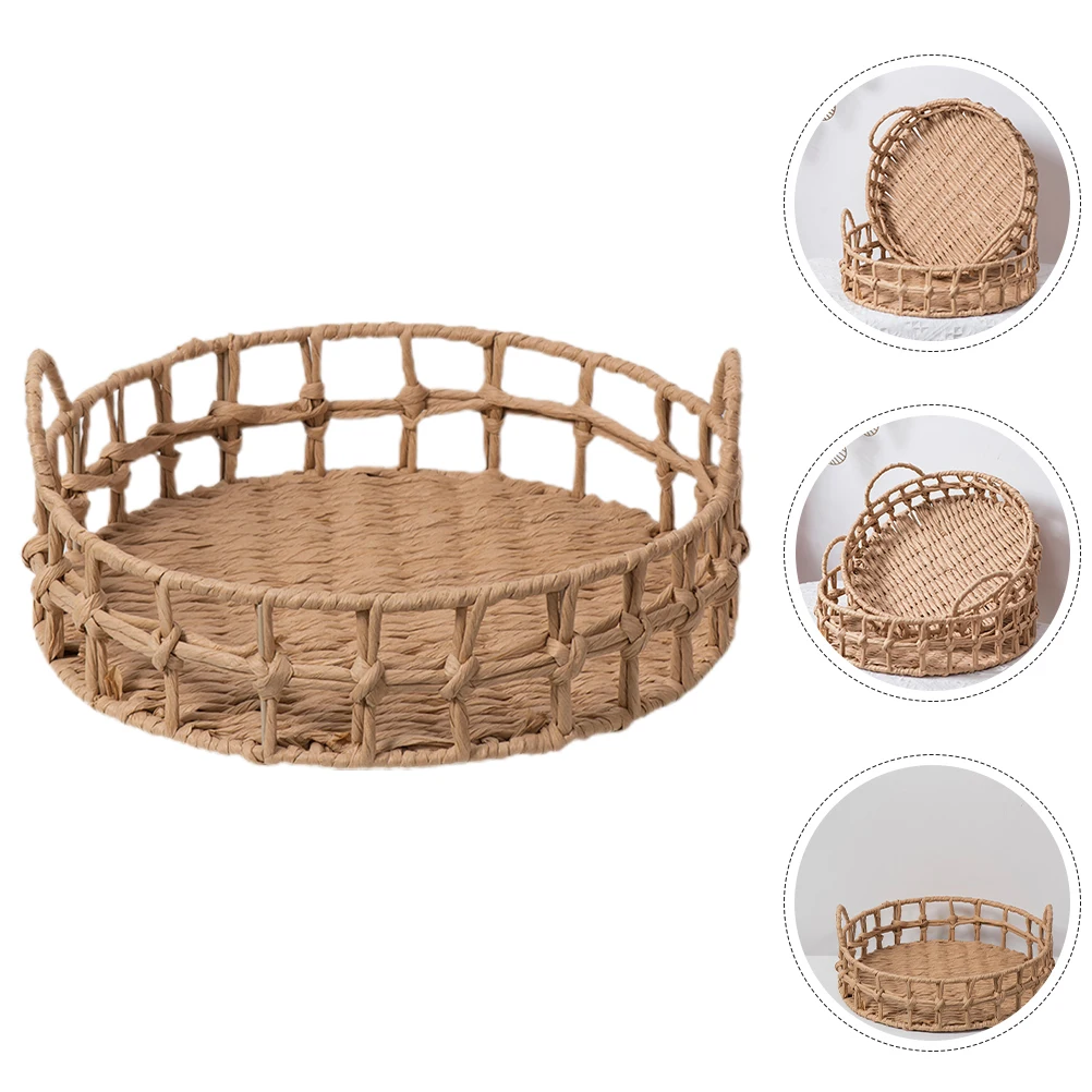 

1pc Round Woven Paper Rope Storage Baskets Kitchen Home Organizer Bread Fruit Basket Desktop Holder Portable Weaving