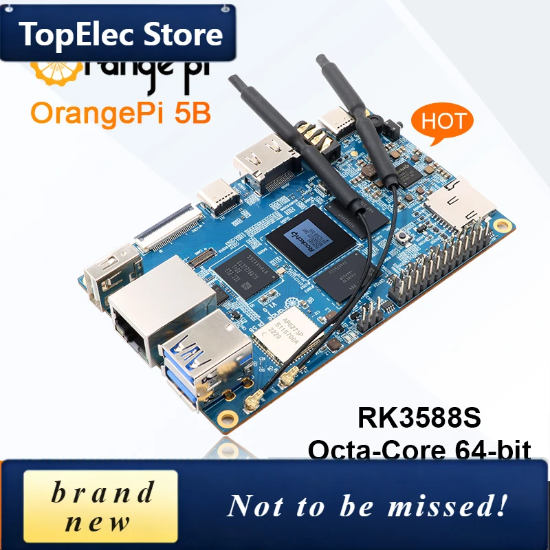 TopElec Orange Pi 5B 16GB RAM+128GB EMMC Mini PC DDR4 Rockchip RK3588S WIFI Bluetooth BLE 8K Video SBC Orange Pi 5 B Development