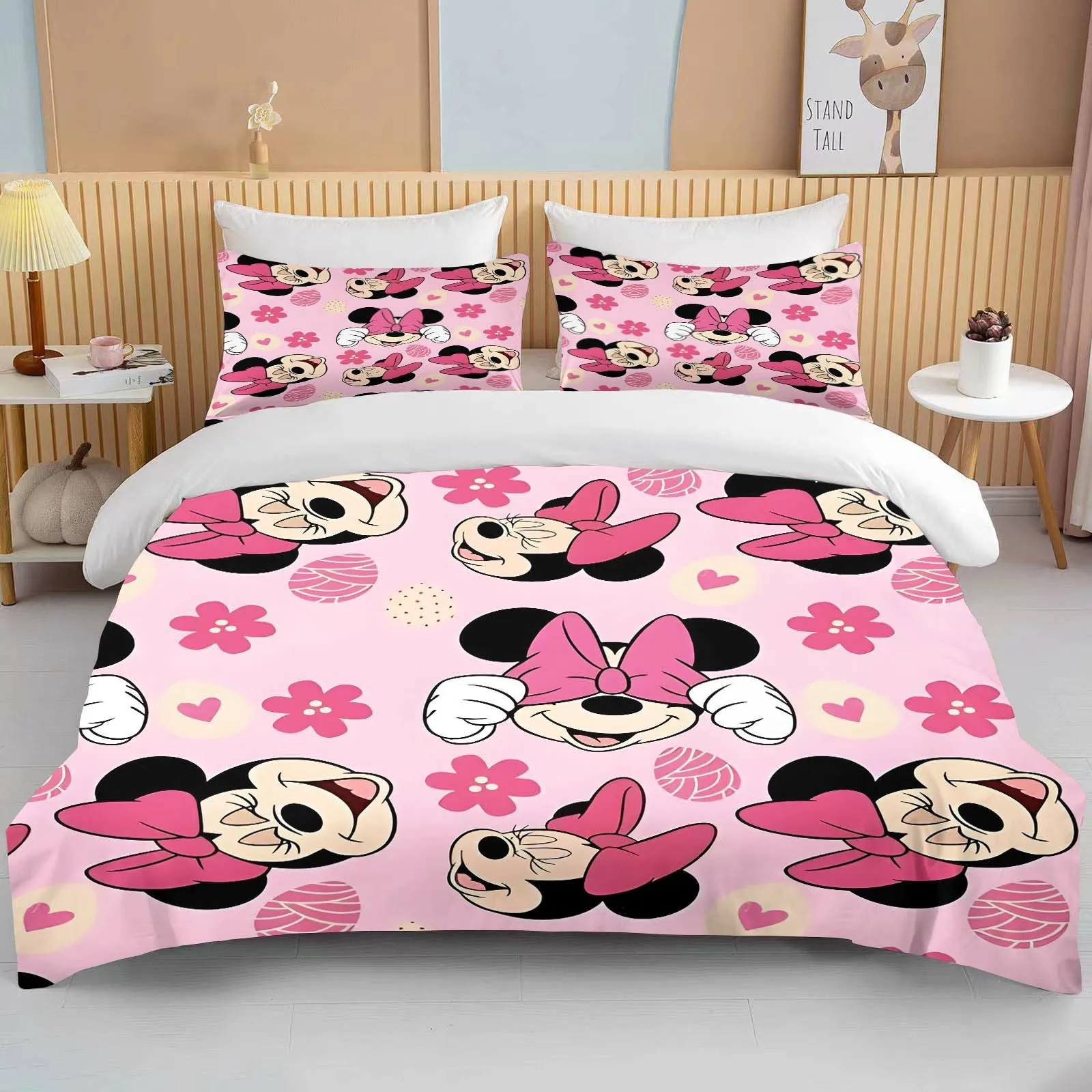 10 Size Disney Minnie Mouse Printed Bedding Set Cartoon Microfiber Bed Set Pillowcase Adult Bed Cover Bedroom Bed Set Duvet Gift