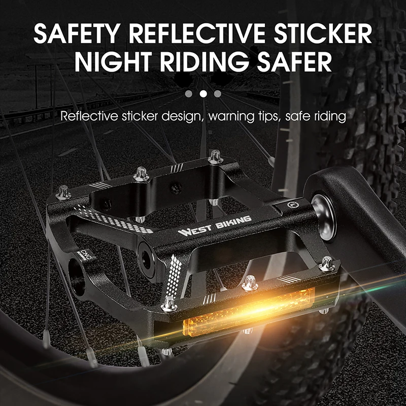 West biking pedal de bicicleta reflexivo com 3 rolamentos, liga de alumínio, antiderrapante, mtb, estrada, acessórios de ciclismo