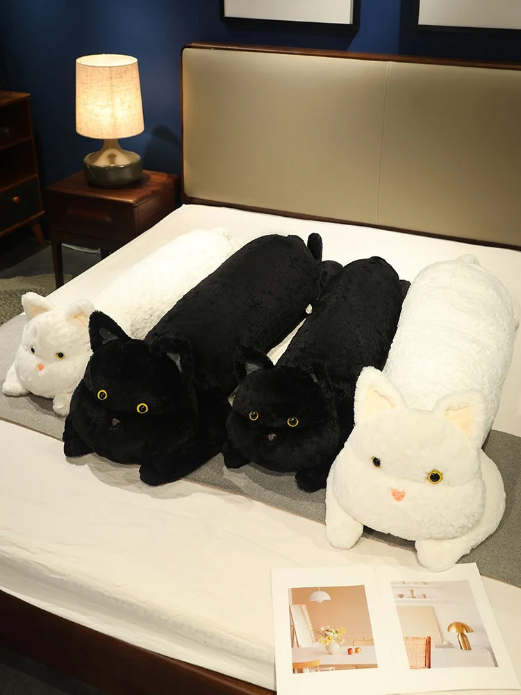 

70/90/110 Lying German Curly Cat Plush Pillow Soft Plush Filling Animal Pillow Black White Cat Pillow Sofa Decoration Gift