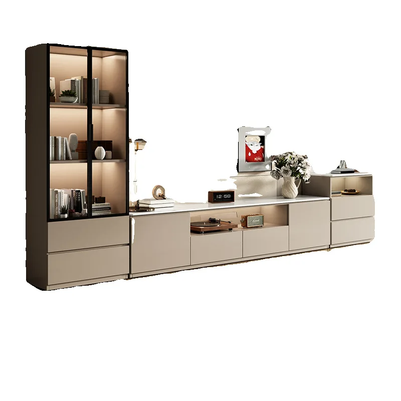

cream wind floor TV cabinet small apartment living room household storage integrated solid wood coffee table cabinet