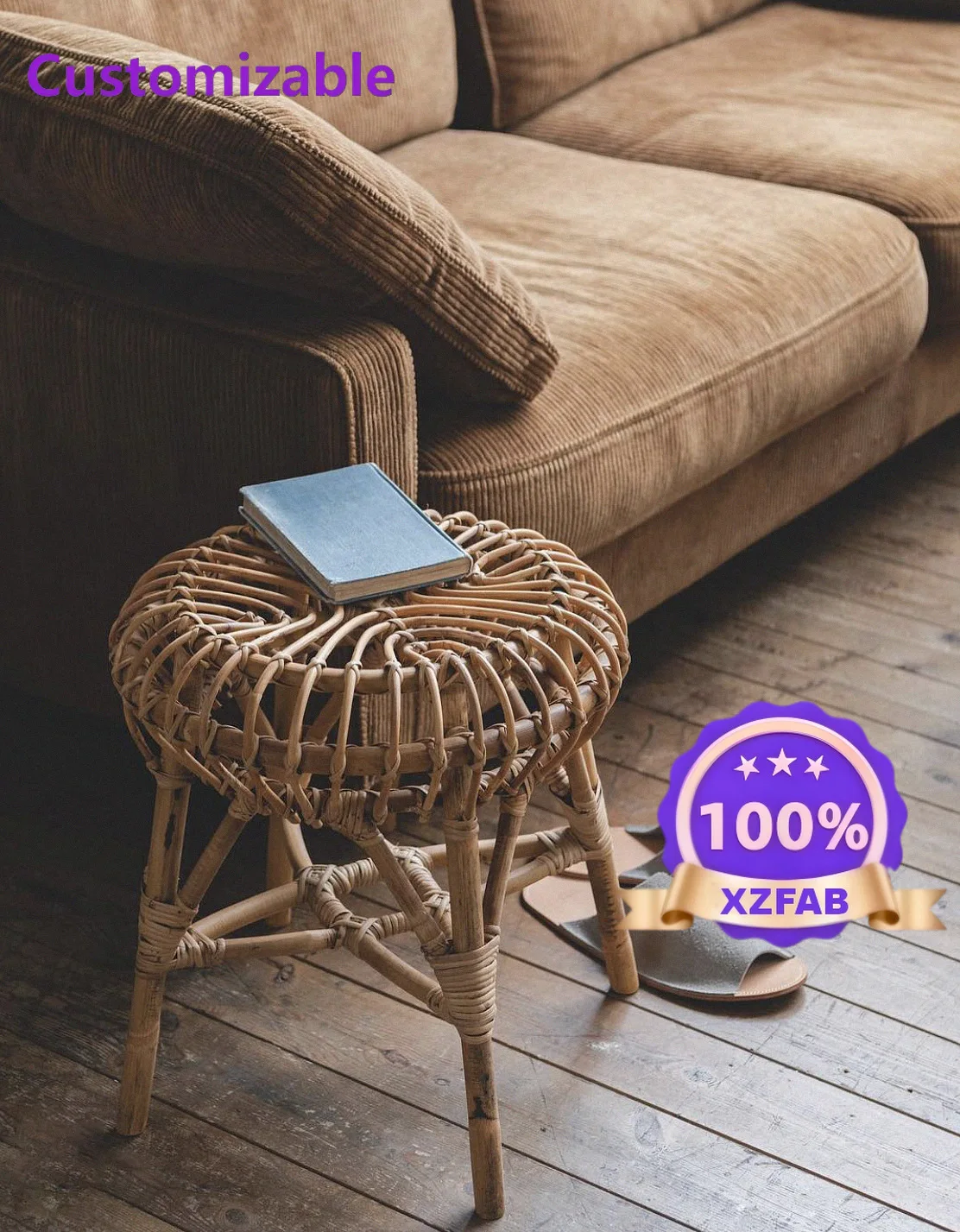 Factory Direct 2026 Retro small rattan round stool simple household woven jellyfish  dressing stool bed and breakfast dining