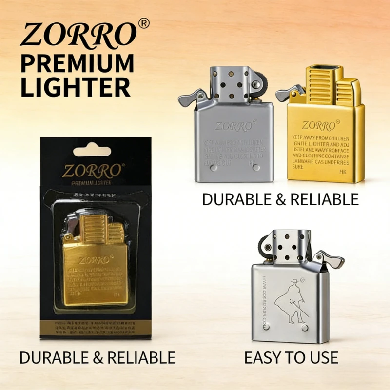 Universal ZORRO Dual Fire Lighter Insert Windproof Jet Flame Butane Oil Refill Flint DIY Replacement for Daily & Grill Use