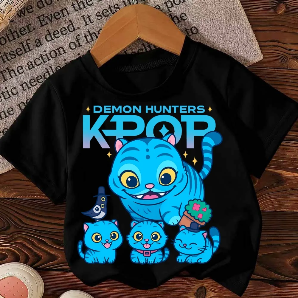 

Детская футболка HuntrX Kpop Demon Hunter с корейским аниме-принтом, с короткими рукавами, повседневная одежда с круглым вырезом для девочек и детский топ