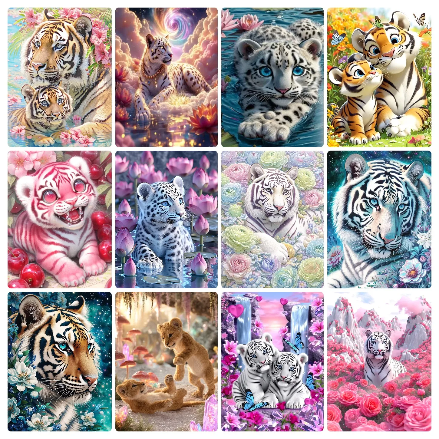 Malen nach Zahlen Interessanter Tiger DIY Rahmenlose Handgemalte Wandkunst zum Ausmalen für Wohnzimmer Heimdekoration